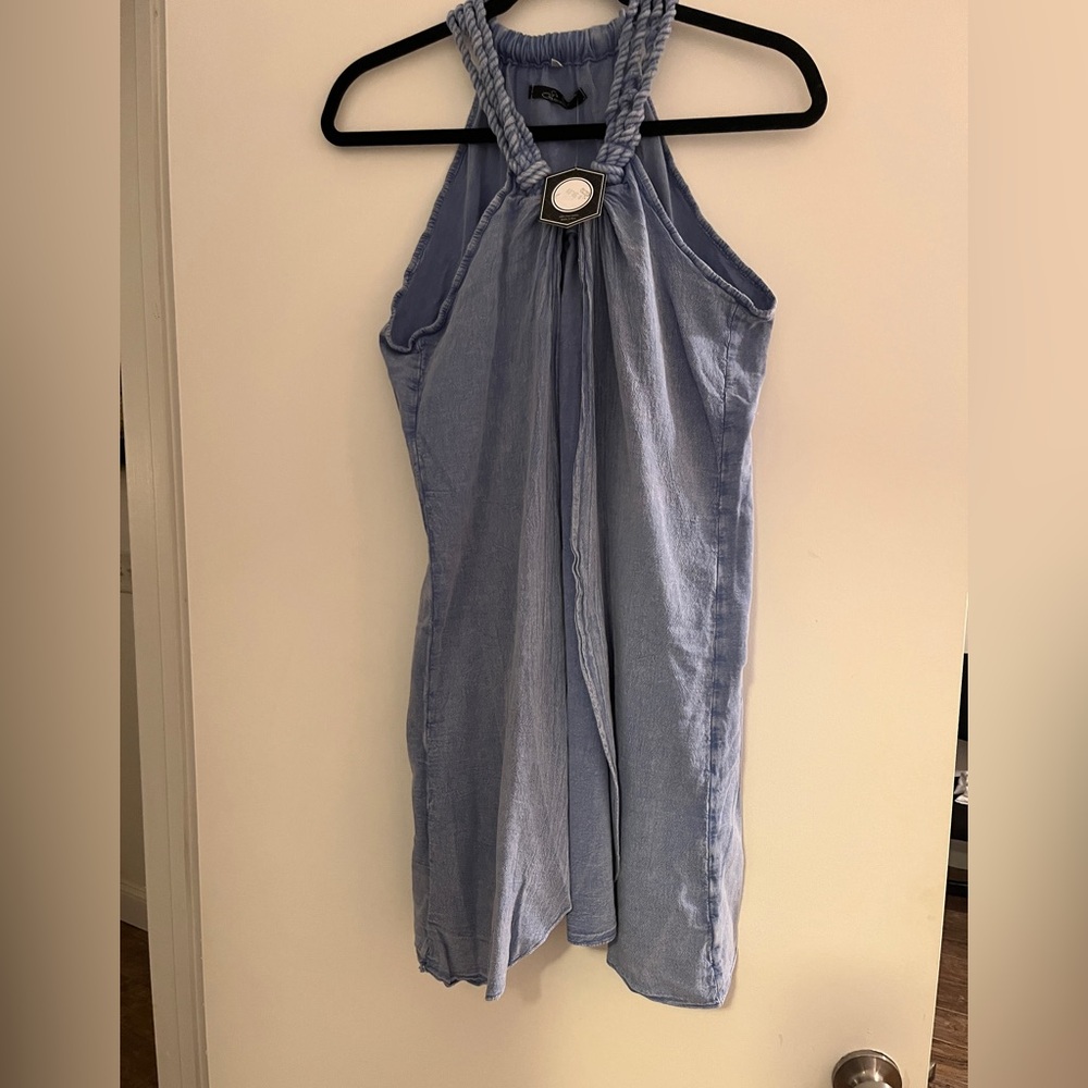 Elegant Blue Halter Dress Blouse
